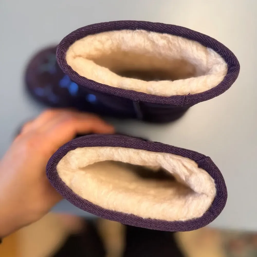 UGG Girls Sz 11 Boots Classic II Purple Iridescent Stars Nightshade